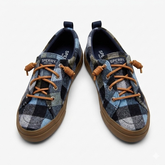 Sperry Shoes - Sperry Womens Crest Vibe Plaid Wool Sneakers Navy Blue Size 7